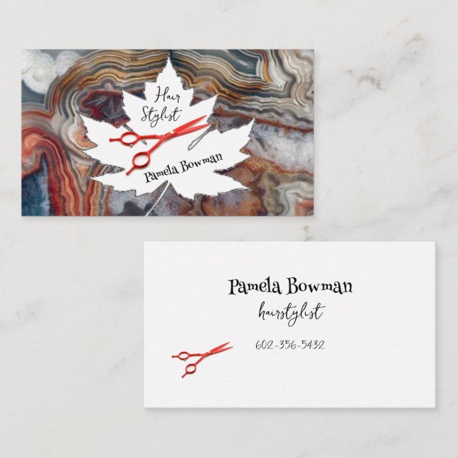Tarjeta De Visita Hairstylist Lace Agate Stone Red Scissors (Anverso / Reverso)