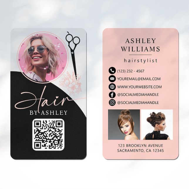 Tarjeta De Visita Hairstylist moderno QR Code Photo (Subido por el creador)