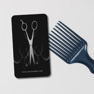 Tarjeta De Visita Hairstylist negro y de plata elegante profesional