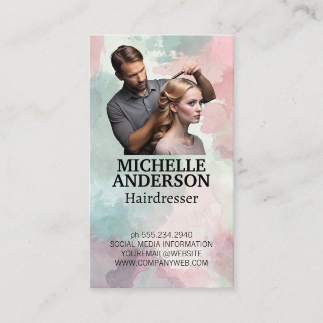 Tarjeta De Visita Hairstylist profesional Creando Updo (Anverso)