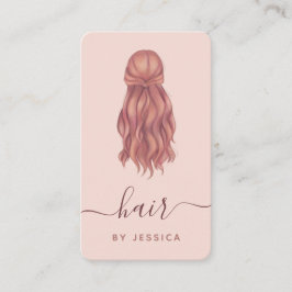 Tarjeta De Visita Hairstylist rosa Wavy Hair Hairstylist Add Logo &