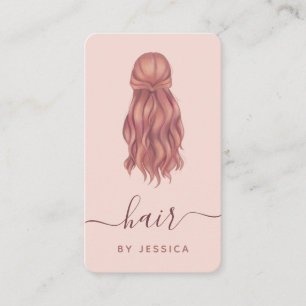 Tarjeta De Visita Hairstylist rosa Wavy Hair Hairstylist Add Logo & 