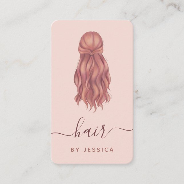 Tarjeta De Visita Hairstylist rosa Wavy Hair Hairstylist Add Logo &  (Anverso)