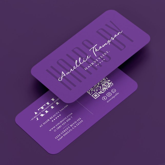 Tarjeta De Visita Hairstylist Royal Purple Braids Salon Modern (Subido por el creador)
