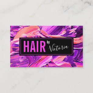 Tarjeta De Visita Hairstylist Salon Resumen moderno Moda neón rosada
