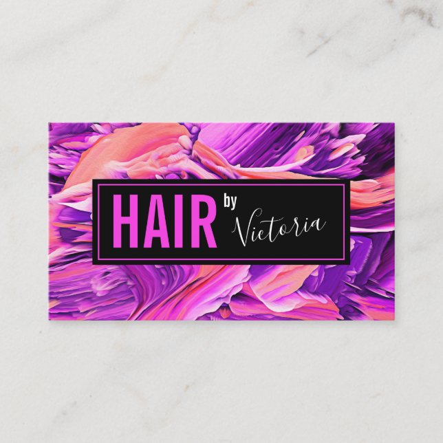 Tarjeta De Visita Hairstylist Salon Resumen moderno Moda neón rosada (Anverso)