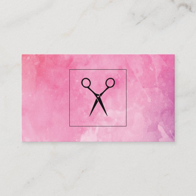 Tarjeta De Visita Hairstylist Shears Pink Watercolor (Anverso)