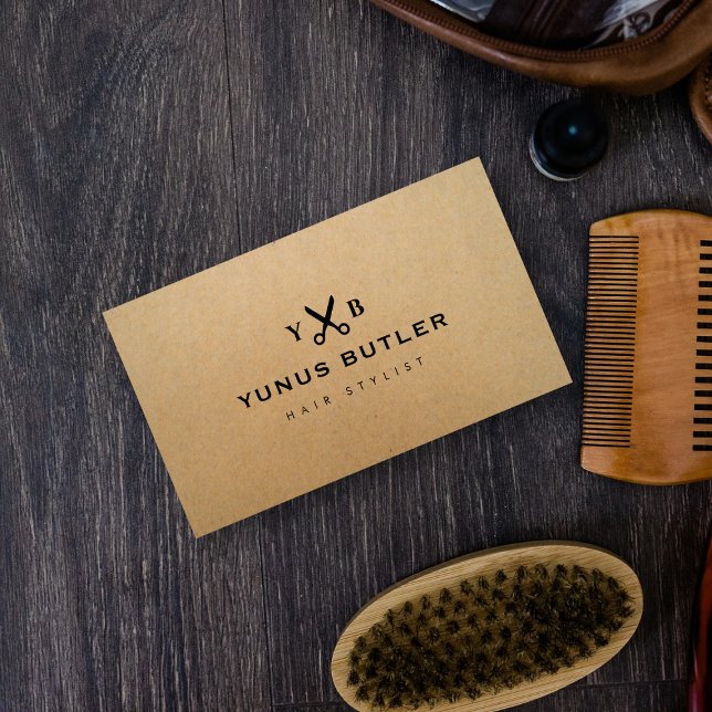 Tarjeta De Visita Hairstylista profesional Monograma Kraft (Subido por el creador)