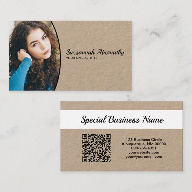 Tarjeta De Visita Half Oval Professional Photo QR Code Nanny  (Anverso / Reverso)