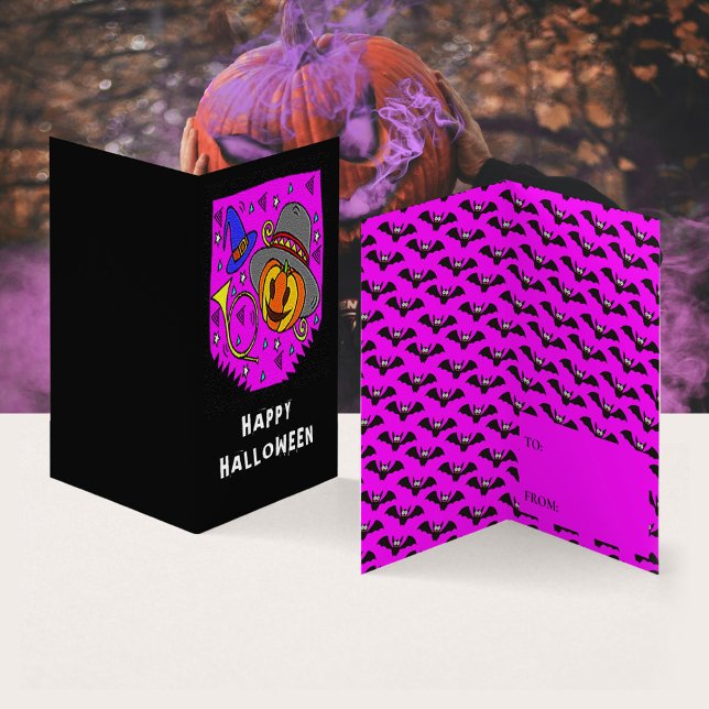Tarjeta De Visita Halloween Calabaza Horn Bat Classroom Exchange Car (Halloween Pumpkin Horn Bat Classroom Exchange Card)