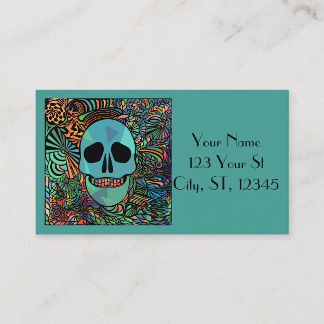 Tarjeta De Visita Halloween Hippie Skull Thunder_Cove (Anverso)