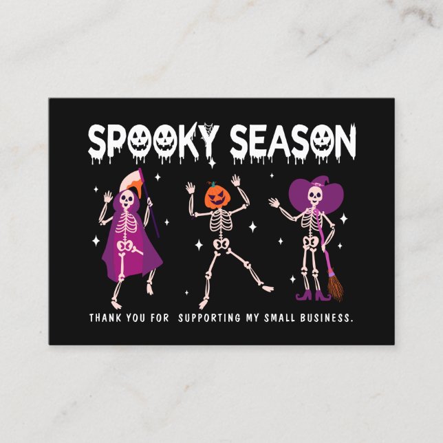 Tarjeta De Visita Halloween Skeleton Pequeños negocios gracias (Anverso)