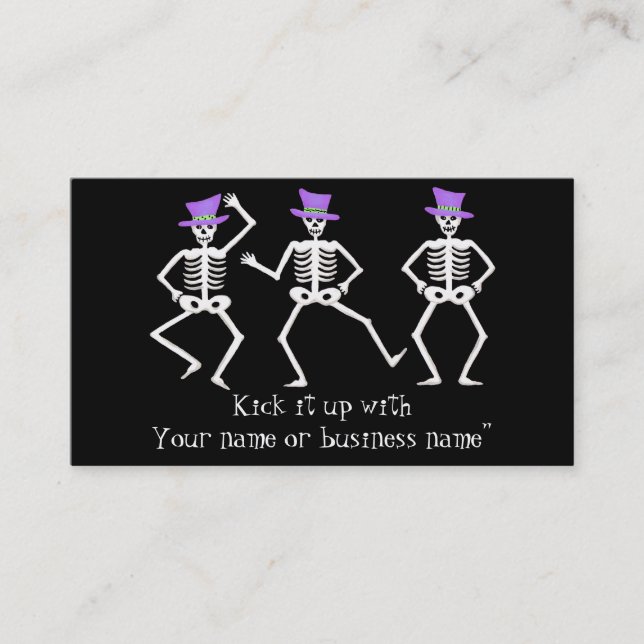 Tarjeta De Visita Halloween Whimsy Dancing Skeletons Púrpura Sombrer (Anverso)