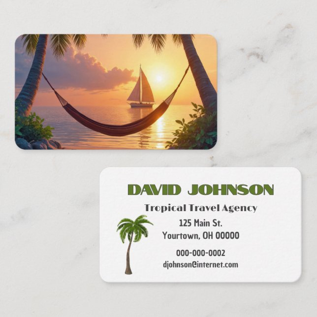 Tarjeta De Visita Hamaca Tropical Para Agente De Viajes (Anverso / Reverso)