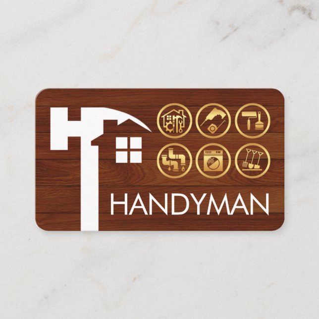 Tarjeta De Visita Hammer Home Silhouette Gold Handyman Tools (Anverso)