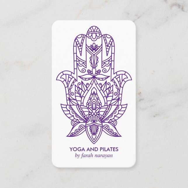 Tarjeta De Visita Hamsa | Purple Wellness spa masaje yoga holístico (Anverso)
