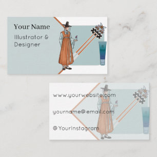 Tarjeta De Visita Hanbok Coreano Tradicional Hombre y Sombrero Gat