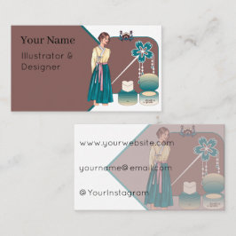 Tarjeta De Visita Hanbok Elegante y Arte de Maquillaje Floral