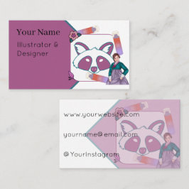 Tarjeta De Visita Hanbok Verde & Arte de Mapache con Niebla Brillant