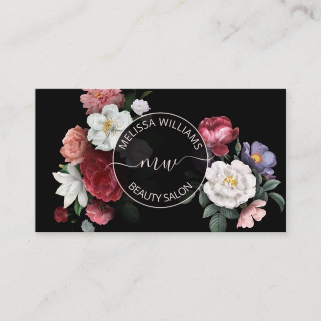 Tarjeta De Visita Hand drawn Flowers Logo Black (Anverso)