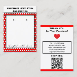 Tarjeta De Visita Handmade Earrings Red White Polka Dots