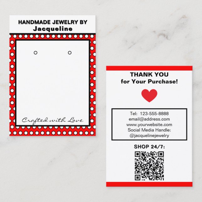 Tarjeta De Visita Handmade Earrings Red White Polka Dots (Anverso / Reverso)