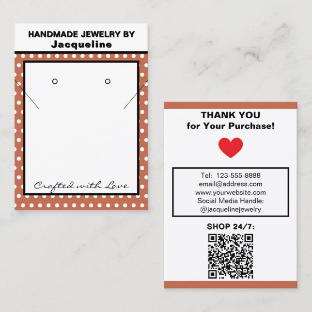 Tarjeta De Visita Handmade Jewelry Terra Cotta White Polka Dots (Anverso / Reverso)