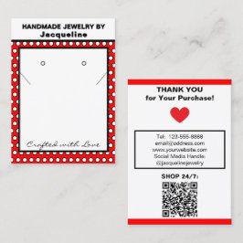 Tarjeta De Visita Handmade Necklace Earrings Red White Polka Dots