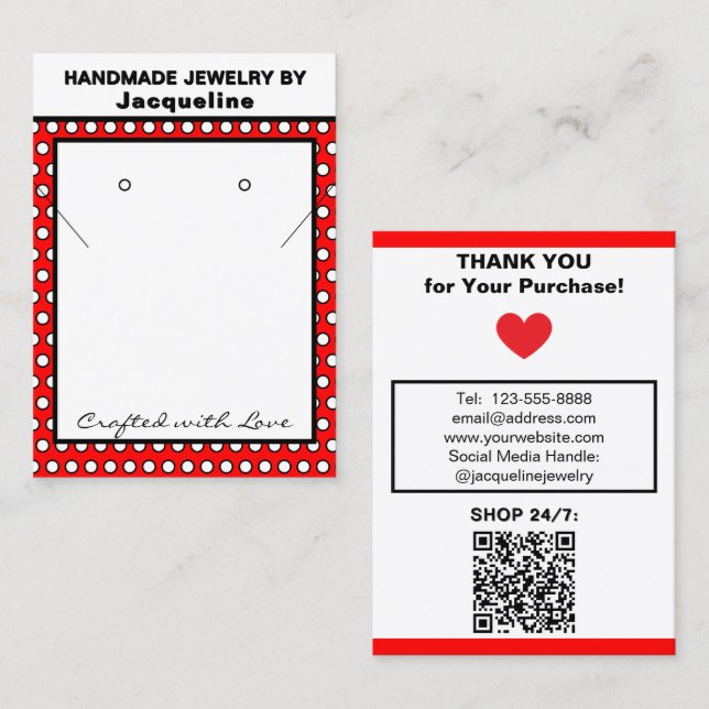 Tarjeta De Visita Handmade Necklace Earrings Red White Polka Dots (Anverso / Reverso)