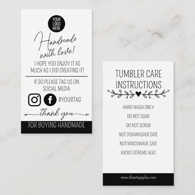 Tarjeta De Visita Handmade With Love Care Instructions Card (Anverso / Reverso)
