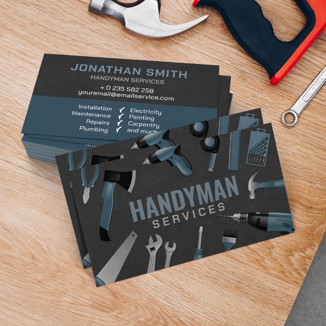 Tarjeta De Visita Handman services blue gray (Subido por el creador)