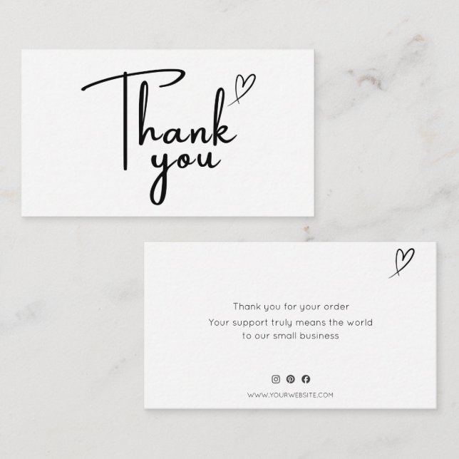 Tarjeta De Visita Handwritten Thank You Card Small Business (Anverso / Reverso)