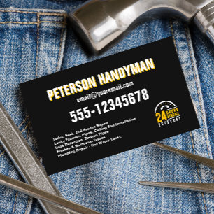 TARJETA DE VISITA HANDYMAN 24 HORAS EMERGENCIA AMARILLO NEGRO