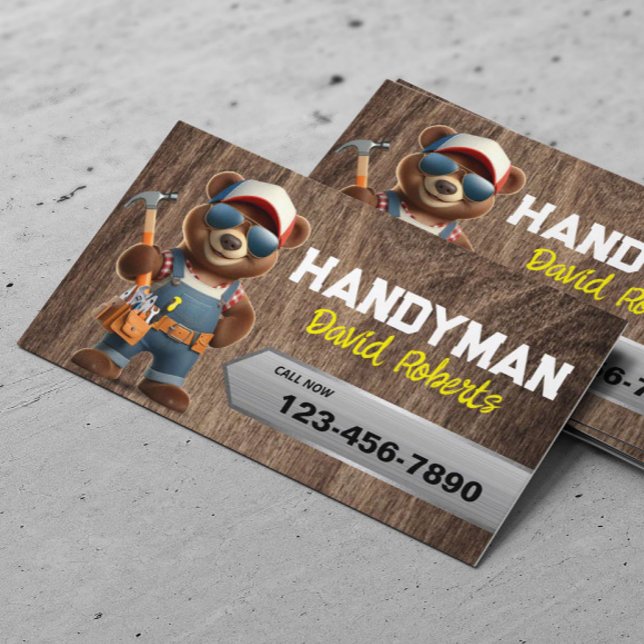 Tarjeta De Visita Handyman Bear Woodworker House Service Wood (Subido por el creador)