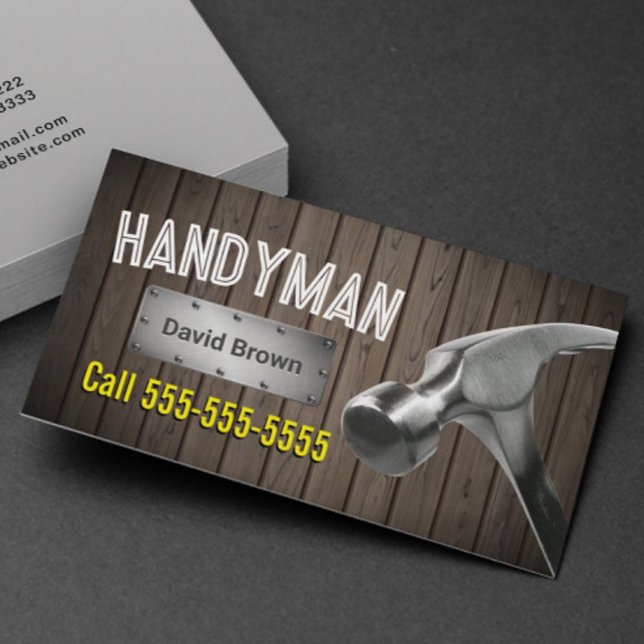 Tarjeta De Visita Handyman Big Hammer House Reparation Service Wood (Subido por el creador)