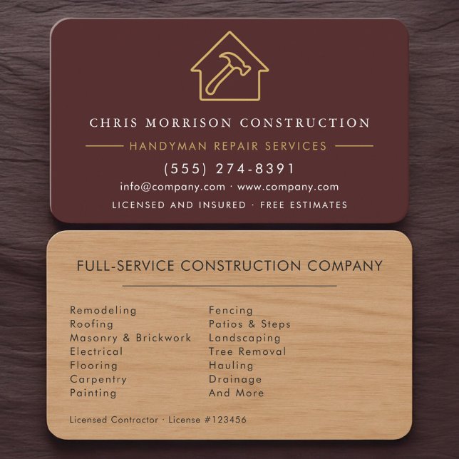 Tarjeta De Visita Handyman Burgundy Wood Remodeling (Subido por el creador)