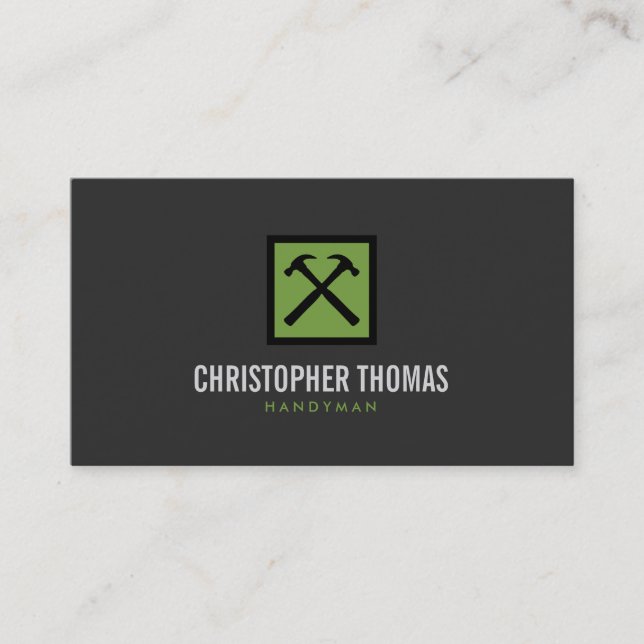 Tarjeta De Visita Handyman, Carpenter, Builder Green Logo en gris (Anverso)