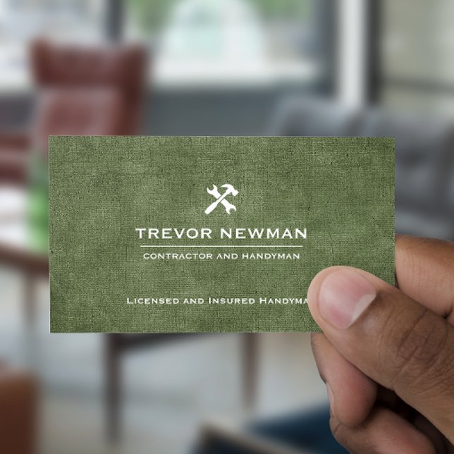 Tarjeta De Visita Handyman Carpenter Construction Grunge Olive Green (Subido por el creador)