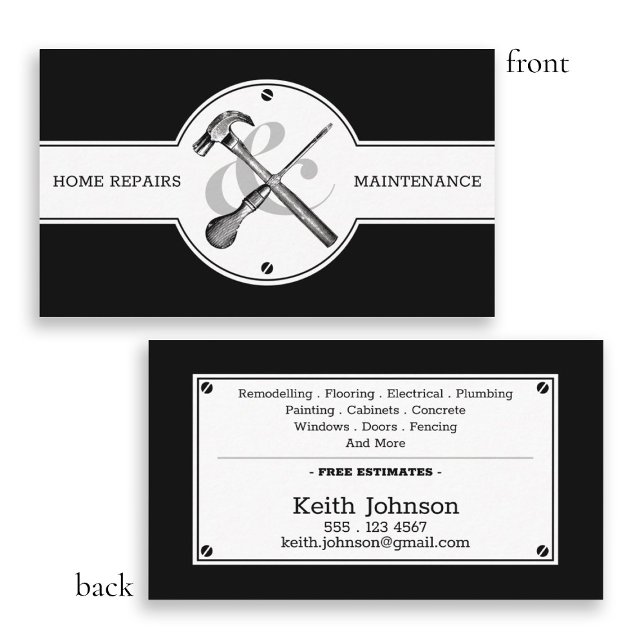 Tarjeta De Visita Handyman Construction Black Professional Moderno (Handyman Construction Black Professional Modern Business Card)