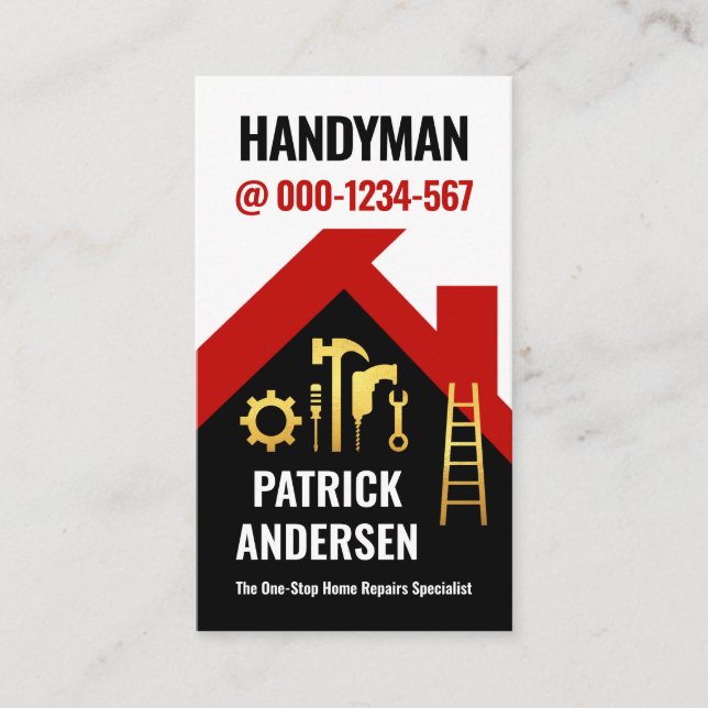 Tarjeta De Visita Handyman de edificio de techos rojos (Anverso)