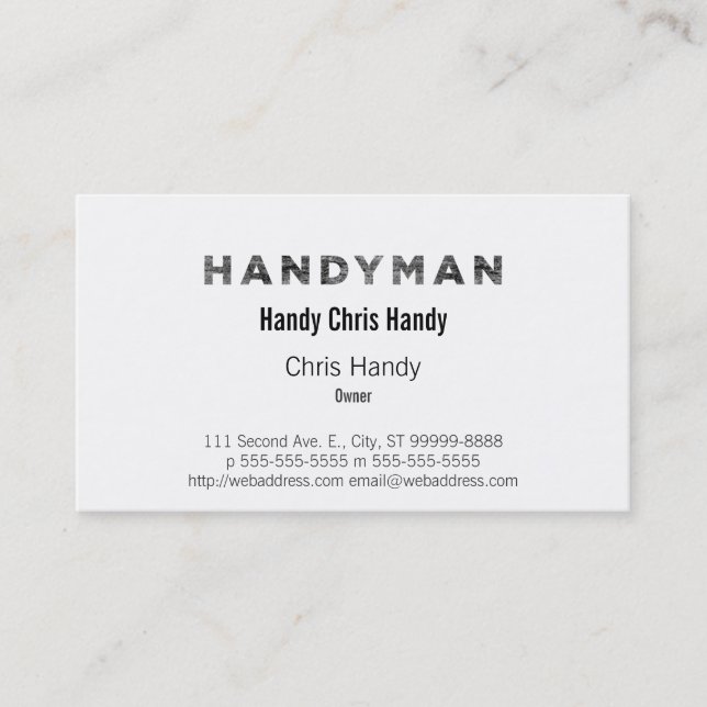 Tarjeta De Visita Handyman [estilo de Letterpress] (Anverso)