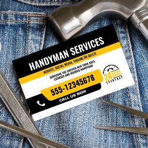 TARJETA DE VISITA HANDYMAN FIX IT GUIÓN URGENTE REPARACIÓN AMARILLO 