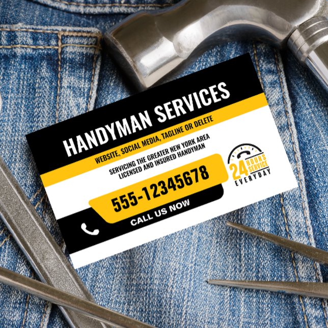 TARJETA DE VISITA HANDYMAN FIX IT GUIÓN URGENTE REPARACIÓN AMARILLO  (Subido por el creador)