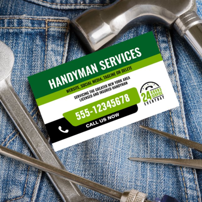 TARJETA DE VISITA HANDYMAN FIX IT GUY URGENTE REPARACIÓN VERDE NEGRO (Subido por el creador)