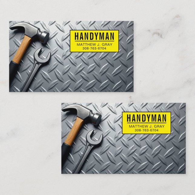 Tarjeta De Visita Handyman - Fondo Metalizado industrial con herrami (Anverso / Reverso)