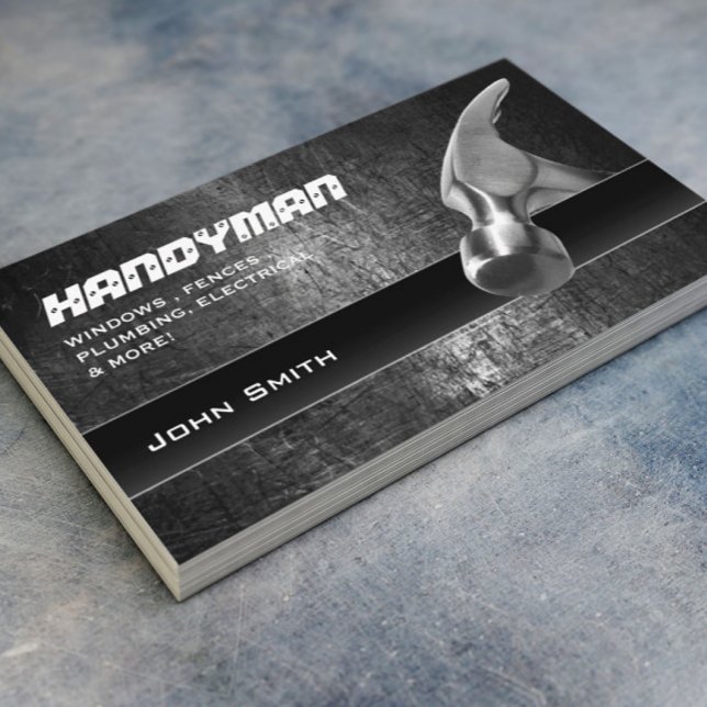 Tarjeta De Visita Handyman Home Reparation Profesional Hammer Grunge (Subido por el creador)