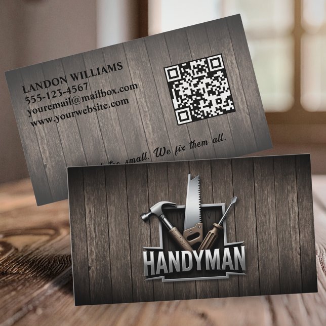 Tarjeta De Visita Handyman Maintenance Repair Service Wood QR Code (Subido por el creador)