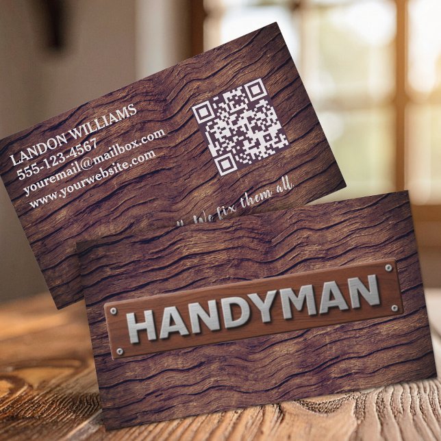 Tarjeta De Visita Handyman Maintenance Repair Service Wood QR Code (Subido por el creador)