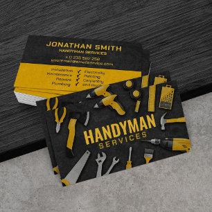 Tarjeta De Visita Handyman services grunge herramientas amarillas