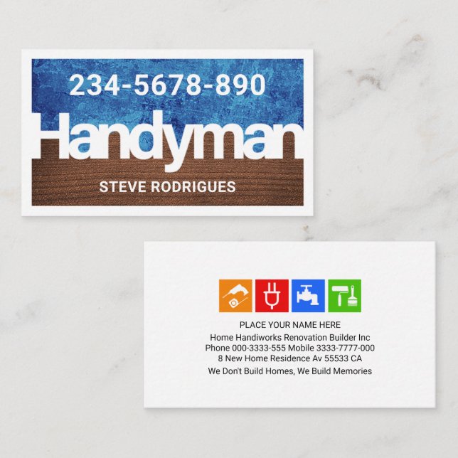Tarjeta De Visita Handyman Signage Dirty Wall Wood Layer (Anverso / Reverso)